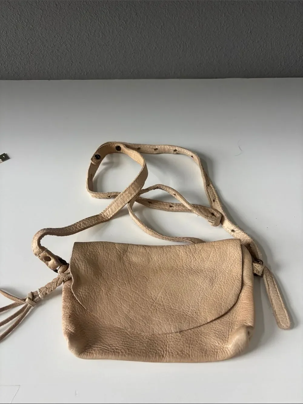We The Free Neutral Beige Pebbled Leather Crossbody